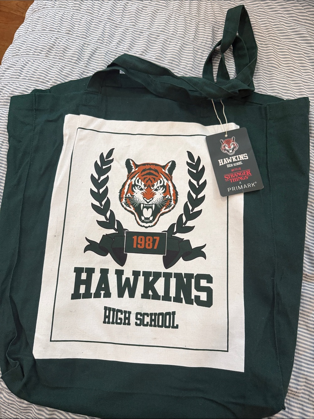 Primark Green & White Hawkins High School Tiger Tote Bag